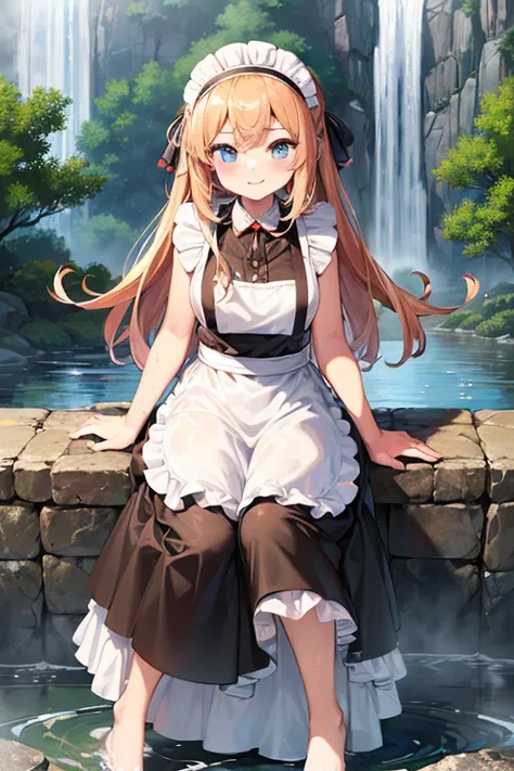 (Super best quality:1.6), (Highest quality:1.4), (Attention to detail:1.4), (Ultra-high resolution:1.6), (Detailed face), (Maid clothes, White apron, Headband, Black Dress, ribbon, Maid clothes, Classic, Long:1.4), (白と黒のMaid clothes), Blonde, Blue Eyes, Ca...