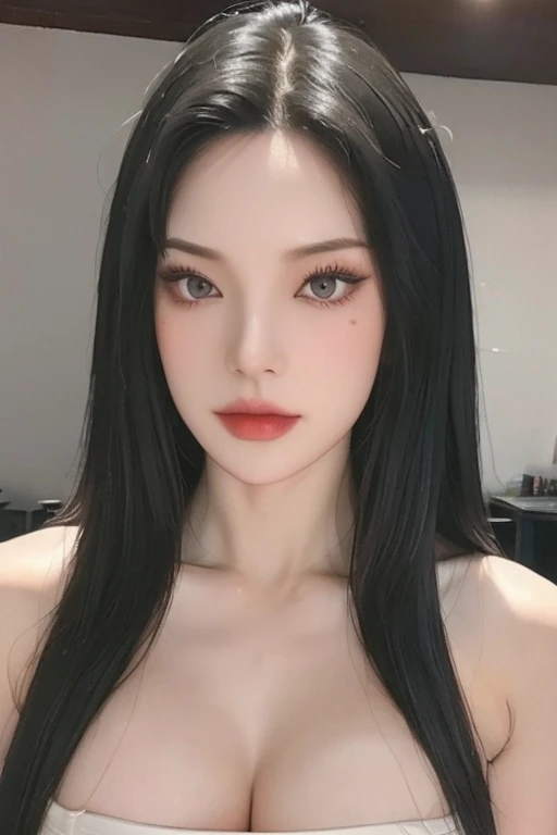 4k-ultra sharpness, open shot 、highest quality, ultra realistic, Ultra high resolution, (Reality: 1.4), 18 year old girl, purple eyes, cinematic lighting、realistic black hair (with hair fringe)、full body masterpiece, (My girl、gothic makeup、goth makeup)、Bre...