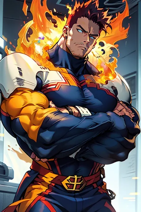 (masterpiece, best quality:1.2) solo, male focus, 1boy, endeavor, muscular male, large pectorals, expressionless, closed mouth, ...