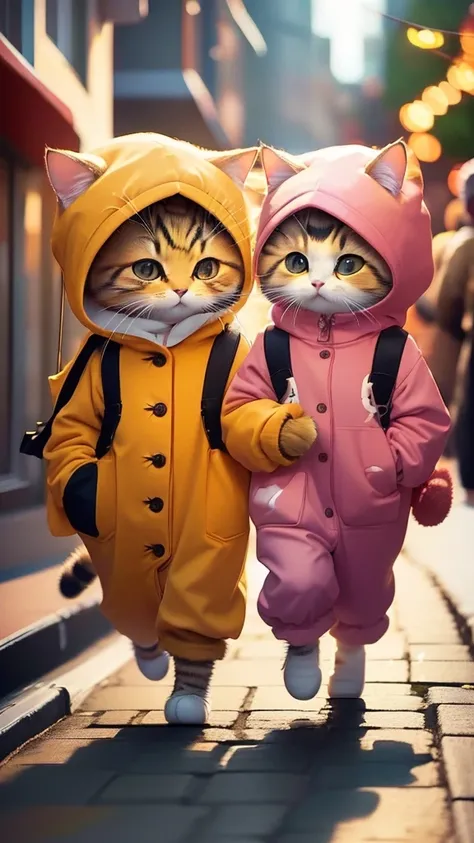 season for autumn、I have two little kittens, a cute little cat, cute kittens, Cutest, Incredibly cute, Adorable and cute, And cute and lovely. They are walking down the street with backpacks, Walking together, commute, Proudly walk down the street, And the...