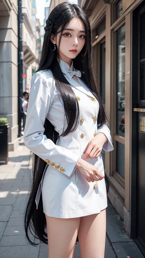 woman, กระโปรงสั้นwhite, คลุมเสื้อsuitwhite, skirt only, (สาวสวยtwo meter long hair, my hair is very long., extra long hair, lon...