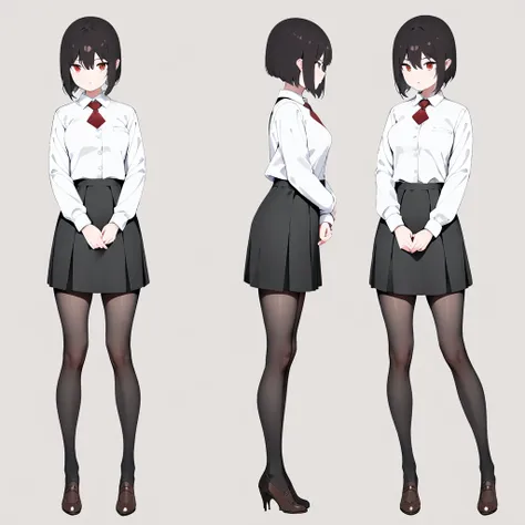 ((masterpiece, plain background,1:2, masterpiece)) full body standing catholic school girl uniform, brown shoes, hands on waist,...