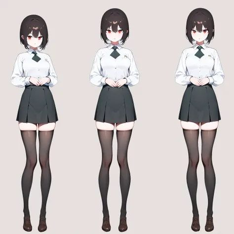 ((masterpiece, plain background,1:2, masterpiece)) full body standing catholic school girl uniform, brown shoes, hands on waist,...