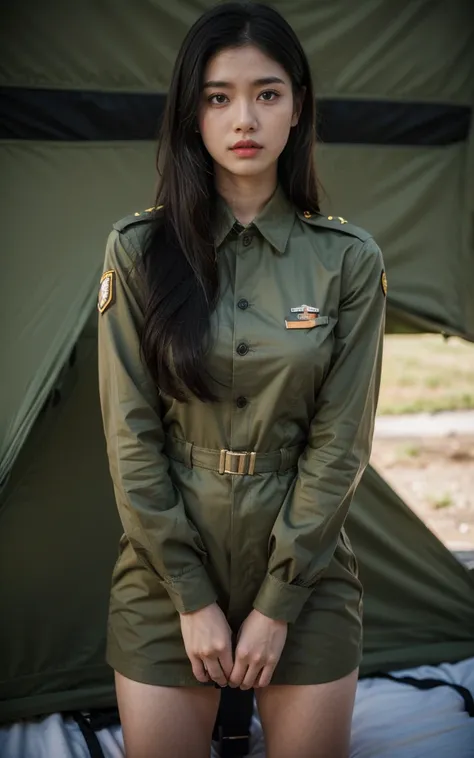 8k, best quality, extremely detailed:1.37), aliana, 18 years old, a beautiful asian girl, wearing the uniform with pride, repres...