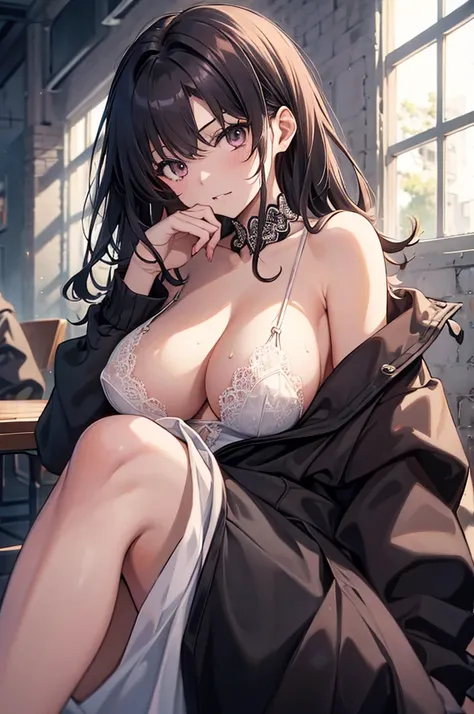 独奏、NSFW、(Big Tits、Big Breasts)、(Sleeveless white dress、Sexy one piece、Semi-transparent lace dress)、((black hair medium straight、Black hair medium bob))、(tall、Toned body、slim body、Brown Skin、Sunburn、Big Breasts)、（Slanted Eyes、Dark Eyes）、(Sexy look、Erotic lo...