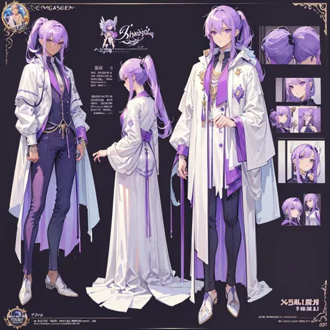 (Masterpiece, best quality), detailed, 1 man, ((character concept art)), ((character design sheet, same character, front, side, back)), full body, body complete, 1 Male angel, 1 Man angel, Detailed face, character design sheet，full bodyesbian, Highly detai...