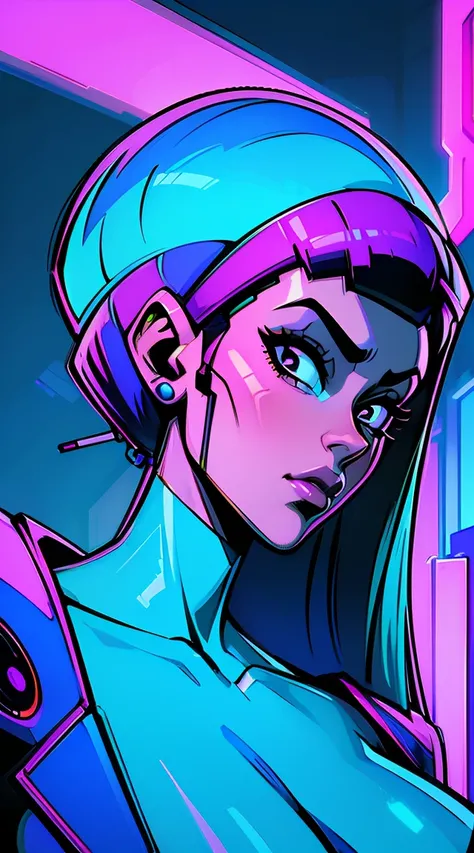 a digital painting of a woman with blue hair, cyberpunk art by Josan Gonzalez, behance contest winner, afrofuturism, synthwave, neon, glowing neon