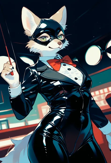 Highest quality, Highest quality, High quality illustrations, masterpiece, Ultra-high resolution, Detailed Background, Cabaret Club, Absurd, Perfect Anatomy, performance, Good lighting, Shadows in the movies(kemono, Furry Personifi猫ion), Rubber suit, latex...