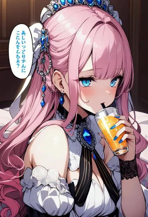 Drinking semen makes me full、Girl with pink hair、blue eyes