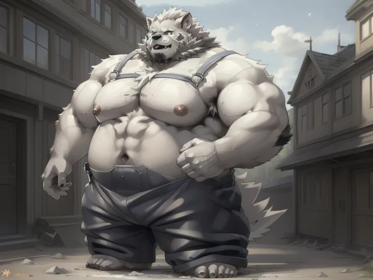 Epic Citizen Zootopia style, My Heroe Academia Character, Stars Wars Dungeons and Dragons style, A poor villager, Real life, Anime serie, Anime character, Obese muscle Obese Sumo wrestler Werebeast Kid, full body pic (obese, strong legs and arms) Sumo wres...