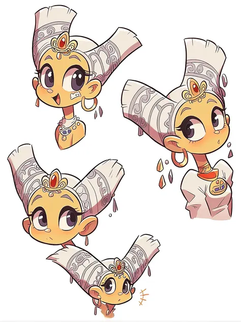 cute and humorous q version chinese girl，big eyes，sticker，6 different facial expressions，expression board，various poses and expr...