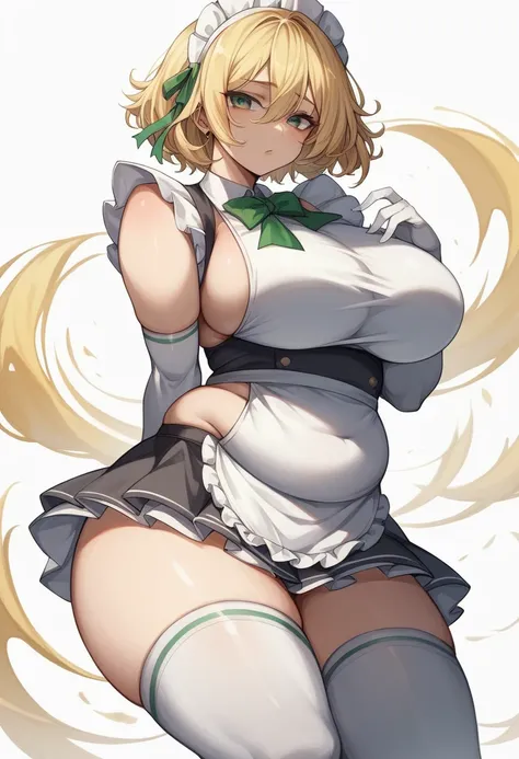 SeaArt Bot
Txt2Img
SDXL
11:15:22 
(One girl)、arm behind back、bob cut、flipped hair、((Blonde))、（Sato Air）、slan eyes、(Big super breasts)、((Chubby))、(beautiful girl)、[Big thighs]、green eye、(Maid clothes)、Sakuya Izayoi、(mini skirt)、No sleeve、White sleeveless、ha...