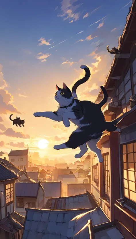 シード"The heroic cat dashing across the rooftops, swiftly chasing after the thief cats."