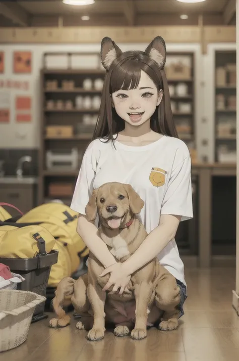 (best quality), 1 girl, :d, confused, เอียdศีรษะ, Inukami Korone, brown hair, dog ears