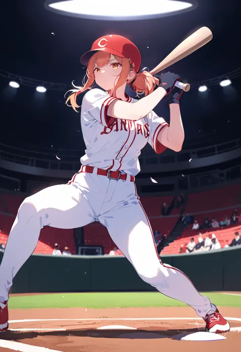 athlete,Baseball arena,Girl playing baseball,a baseball player batting, extremely detailed, 8K, studio lighting, vivid colors, dynamic action pose, detailed uniform, determined facial expression, swinging a baseball bat, playing on a baseball field, perfec...