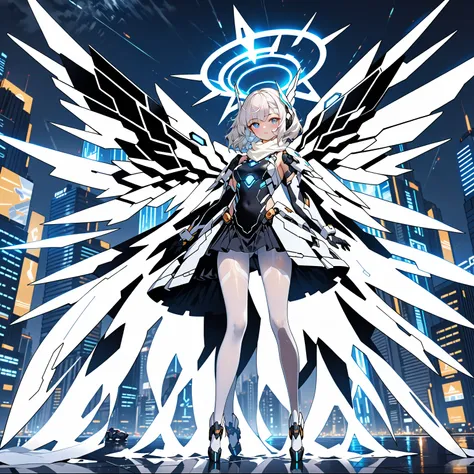 masterpiece, highest quality, highest resolution, clear_image, detailed details, white hair, 1 girl, futuristic wings, futuristi...