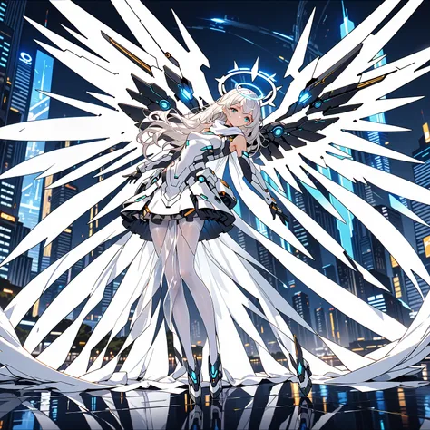 masterpiece, highest quality, highest resolution, clear_image, detailed details, white hair, long hair, 1 girl, futuristic wings...