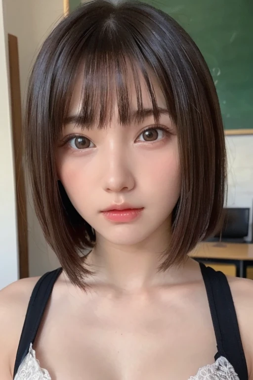 One Girl, (Beautiful girl, Delicate girl:1.3), (13 years old:1.3),The whole body is shown, (very good:1.3), Very beautiful eyes, (Symmetrical eyes:1.3),  (classroom:1.3) ,Brown eyes, Parted bangs, Brown Hair, (Eye and facial details:1.0), (masterpiece, Hig...