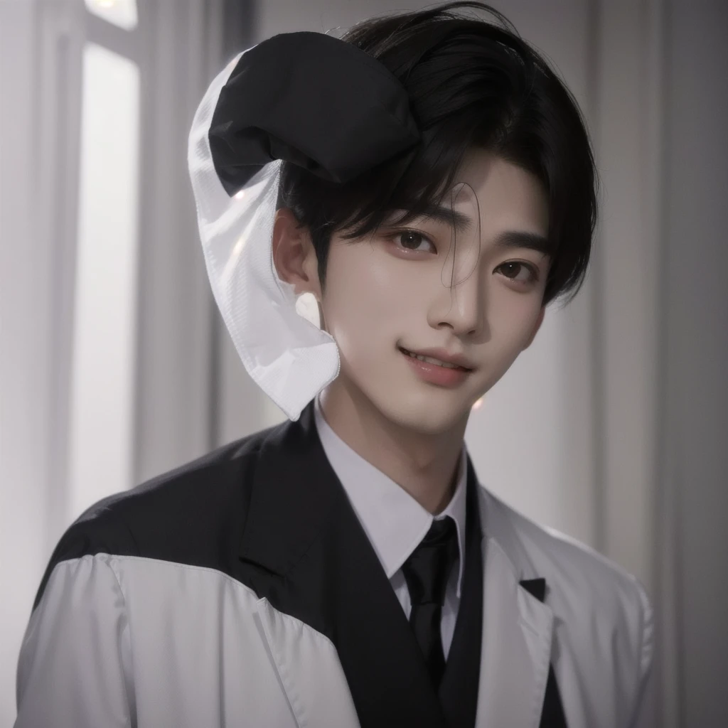 Araf is smiling and wearing a white jacket and black tie., Cai Xukun, xqc, Zhezhou Chen, Inspired by Bian Shoumin, Inspired by Wen Chengming, Shin Jinyoung, Inspired by Zhang Han, Korean Man, Inspired by Jang Seung-up, Yanjun Chent, Sorry, I, makoto shinka...