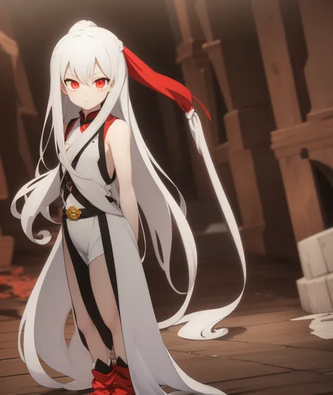 Rio Futaba, white hair, red eyes, looking foward, standing pose, neutral face expression