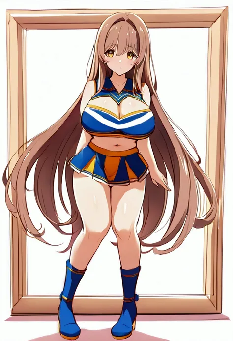 Super cute anime girls of extraordinary beauty, with charming looks, with huge tits, hips and a big, round ass, thick legs, a cheerleader uniform with a bra, a very deep neckline on the chest and a blue miniskirt that reaches below the buttocks. thread int...