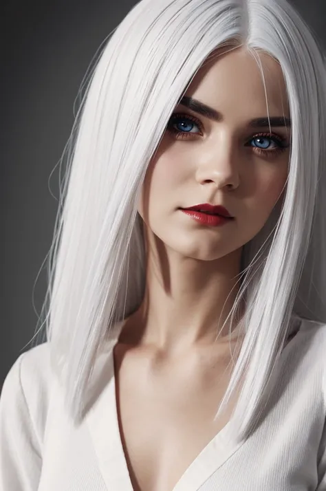 Girl with white hair, red eyes, realistic