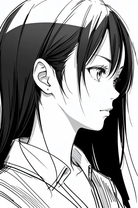 masterpiece, Acura, One girl, alone, short, Profile close-up, , tie, White Background, Monochrome, Line art, ((sketch))