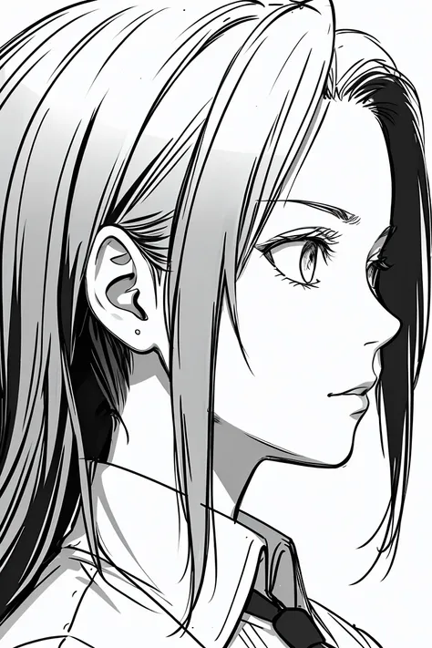 masterpiece, Acura, One girl, alone, short, Profile close-up, , tie, White Background, Monochrome, Line art, ((sketch))