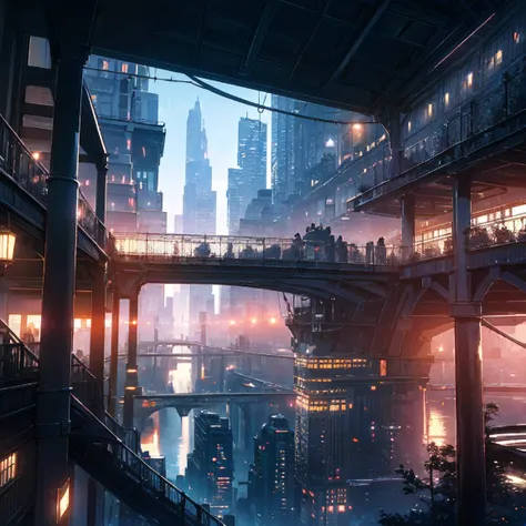 View from the airship cabin, Night view of skyscrapers, (Ultra-high resolution,8K),Fantasy, The world of picture books, (Highest quality), Super detailed, Outstanding Image, (Photorealistic)