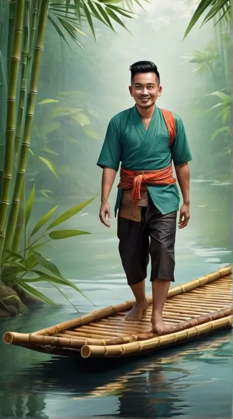 There was a man walking on a bamboo raft in the water.  It was inspired by Rudy Siswanto, a Javanese legend.  inspired by I Ketut Soki Sumatra by Rudy Siswanto by Kerembeyit Pattern of ade santora inspired by Kerembeyit by Basuki Abdullah mobile wallpaper,...