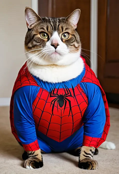 Fat cat squeezed into Spider-Man costume