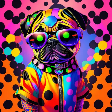 (1 pug puppy（anthropomorphic turtle））wearing a choker，with tattoos, sunglasses, Black leather jacket，Psychedelic punk artist， (((full bodyesbian))), concept-art,Vivid colors, rim-light, Extremely detailed Cg Unity 8K wallpaper, trending on artstationh, Yay...