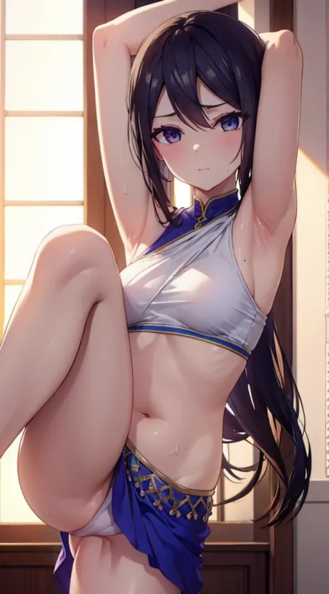 Shenkhedefu, Sexy pose, Stretch your body, Sweaty skin, Exposed armpits, Hip Window