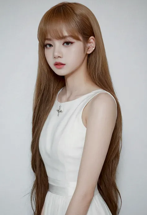 there is a woman with long hair wearing a white dress, ulzzang, young cute wan asian face, wan adorable korean face, pale milky ...