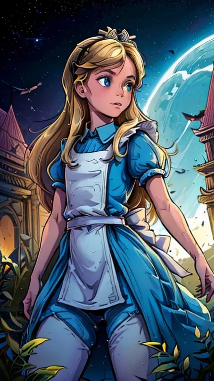 (Teens:1girl: Alice in Wonderland,Star Wars), (extremely detailed CG unit 8k wallpaper),(master part), (best quality), (ultra detali), (best illustration),(melhor ombre), cowboy shot, (Sharp eyeliner, ombre, detailedeyes:1), Disney Castle background, ,brea...