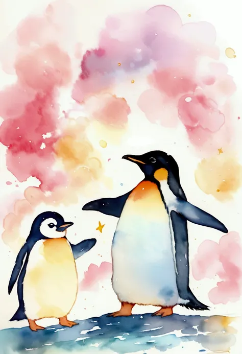 Penguin and a 4-year-old girl　Picture books　Watercolor