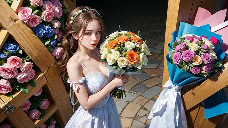 (ultra-Detailed Background, Detailed Background), Absurd, High resolution, Super detailed, Very detailed, One girl, (bouquet:1.3), (Tangled:1.2), (Geometric:1.2),(colorful),