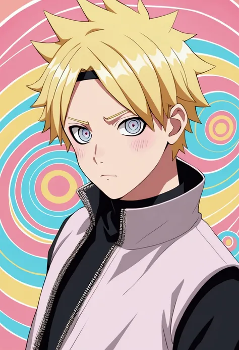 Boruto,boy,solo,blonde hair,spicky short hair,pastel colors,colorful,boruto uzumaki