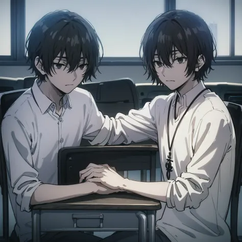 ((best quality)), ((masterpiece)), (detailed), 1boy, high , bored look, blank look, disinterested look, resting on desk, school ...