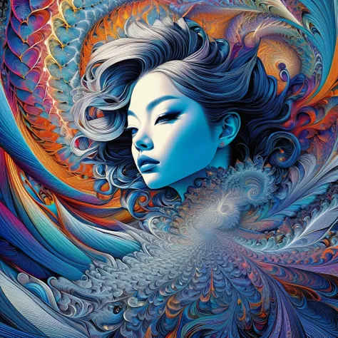 Official Art, unity 8k wallpaper, Super detailed, beautifully、aesthetic, masterpiece, Highest quality, (zenTangle, Mandala, Tangle, enTangle), (Fractal Art:1.3) , One girl, Very detailed, Dynamic Angle, Cowboy Shot, The most beautiful form of chaos, elegan...