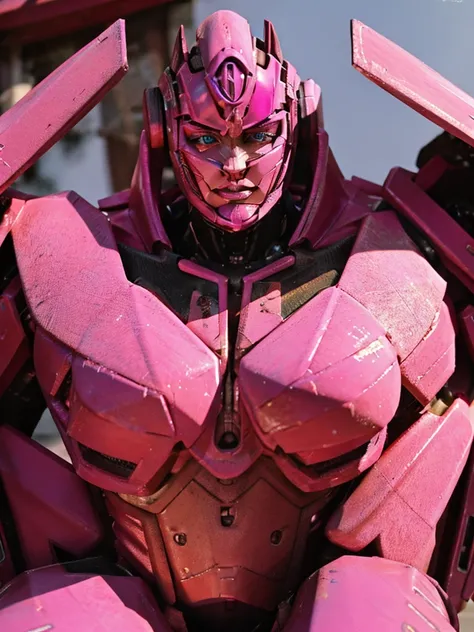 transformerslora, pink painted body, full body, robot, mecha, robot, mecha, science fiction, humanoid, looking at viewer, professional photo, highly detailed, detailed textures, professional photo shoot, close up, best quality, best resolution, high-qualit...