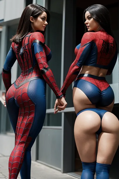 Two Spider man woman version with big buttocks and buttocks (view from behind)