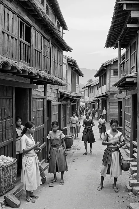 .

Scene 4: A neighboring village heard of the pearl and wanted it for themselves. They sent a group of thieves to steal it, causing tension and fear among the villagers.

Please sketch with black and white 