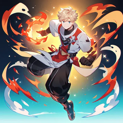 1 young man, focus man , smile, Fire Man, The whole body was full of flames., Human-shaped fire , Full body light , Fantasy, The best aesthetics , best quality, Amazing quality, The best aesthetics
