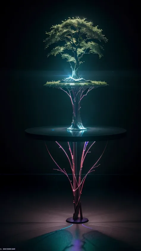 i generated an image of the tree of eden, with very red apples as hologram screens, the holograms show small, extremely complex ...