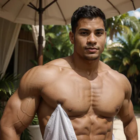 A muscular mixed-race man 