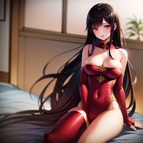 Beautiful breasts,sexy,Red Chinese clothing, whole body, sunlight, Clear Face, Clean white background, masterpiece, Super detailed, A magnificent composition, Ultra HD, high quality, Very detailed, Official Art, Uniform 8k wallpaper, Super detailed, 32k