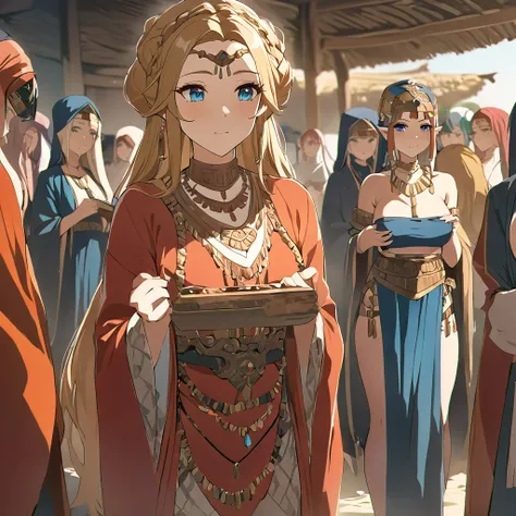 ((highest quality)), ((masterpiece)), (detailed), （perfect face）、the woman is queen zelda of the gerudo tribe, blonde with blue ...