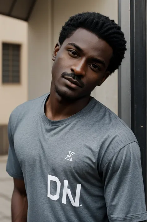 Dark-skinned man with slanted eyes with his name.MARIO written on his shirt 