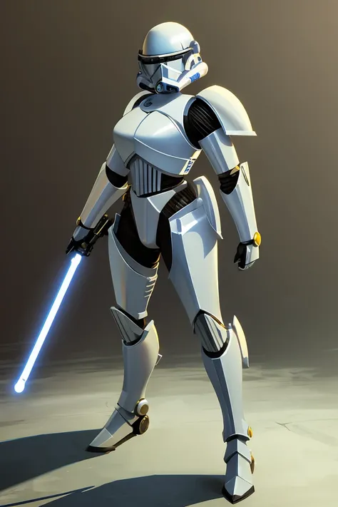 Beautiful woman with dark blue hair, short hair, yellow eyes, clone trooper armor, star wars, clone wars Battle background, 501st legion armor 